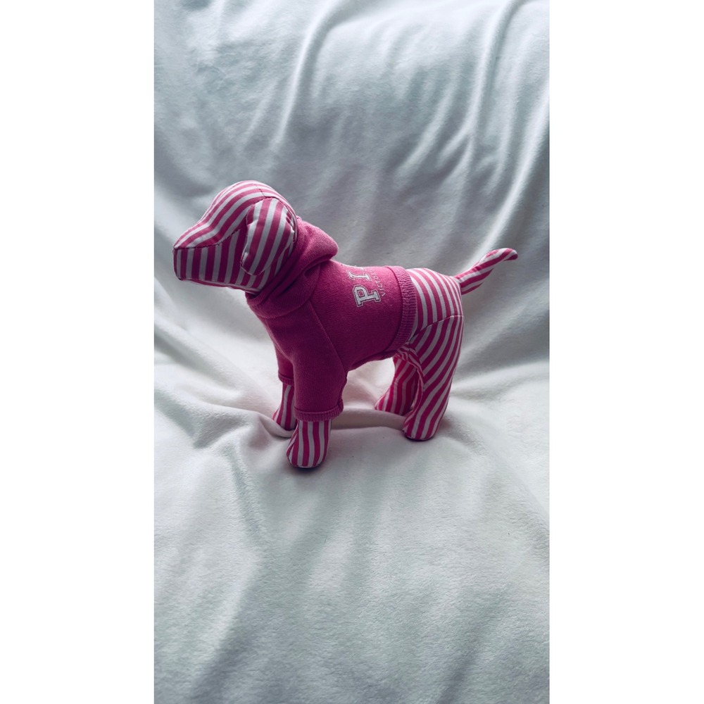 Victoria's Secret PINK Dog Plush Pink White Stripe Hoodie Y2K Collectible 7"